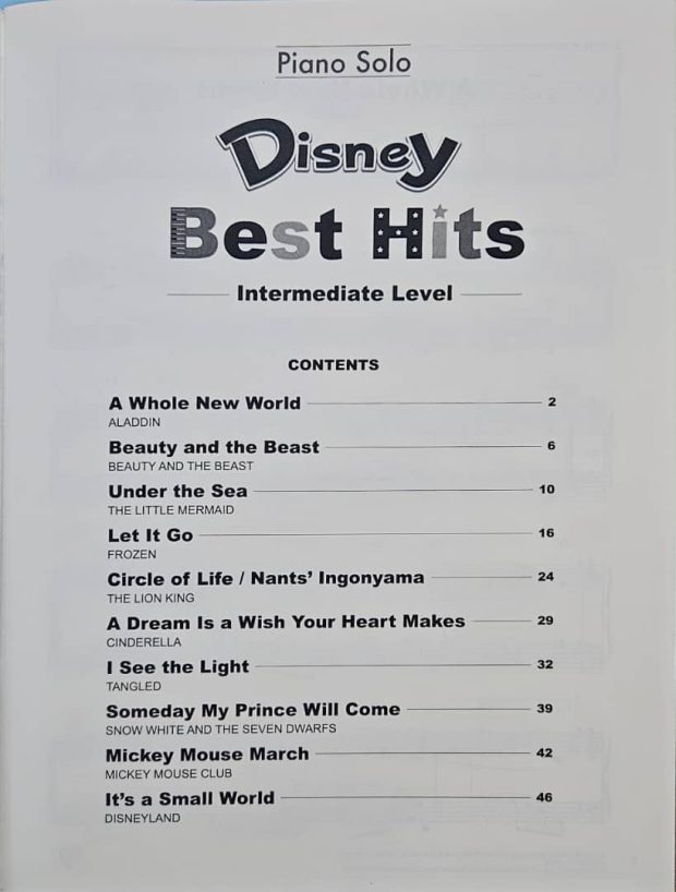 DISNEY BEST HITS PIANO SOLO INTERMEDIATE LEVEL - Image 2