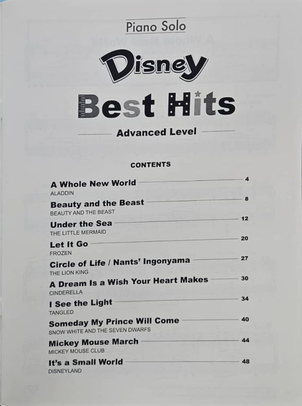DISNEY BEST HITS PIANO SOLO ADVANCED LEVEL - Image 2